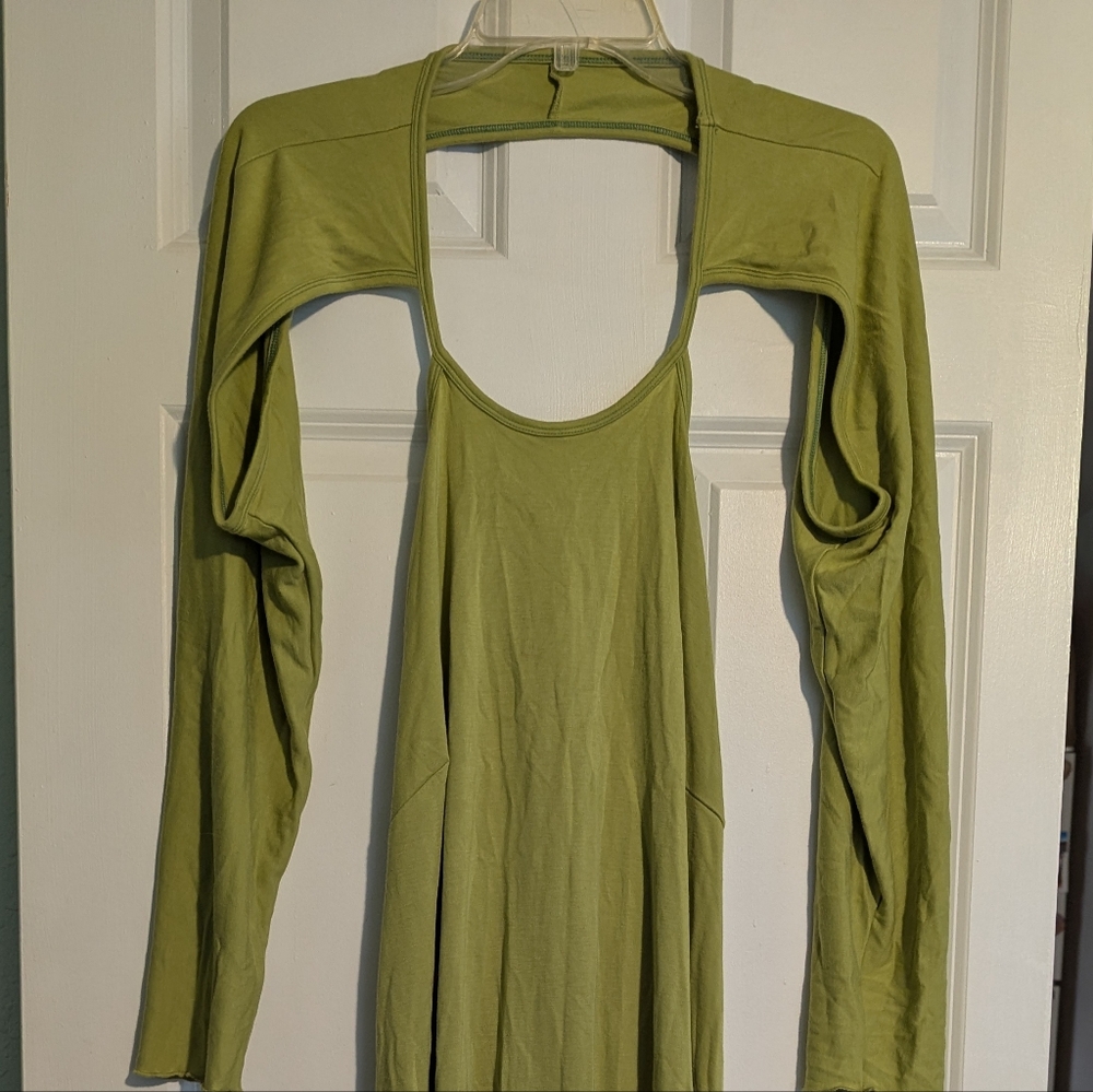 Long Sleeve Open Back Olive Green Maxi Dress